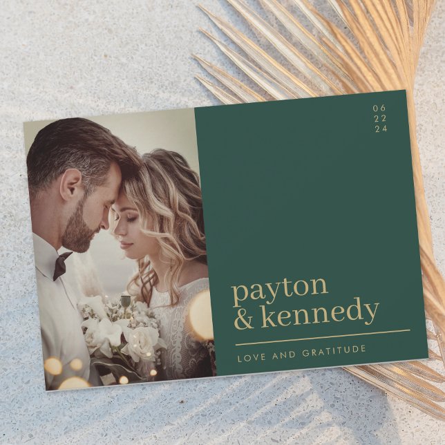 Carte De Remerciements Élégante photo simple et élégante Emerald Green (Créateur téléchargé)