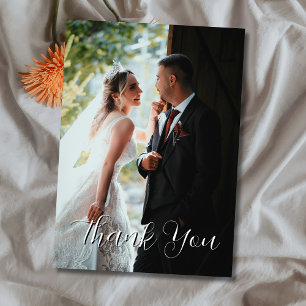 Carte De Remerciements Elégante photo simple Mariage Champagne Gold