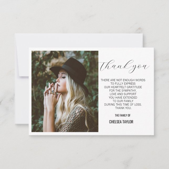 Carte De Remerciements Élégante Photo Sympathie Funérailles Personnalisé  (Devant)