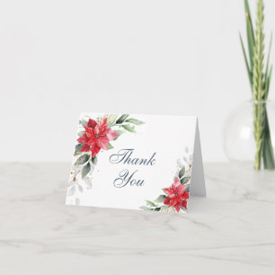 Carte De Remerciements Élégante poinsettia rouge verdure d'hiver aquarell