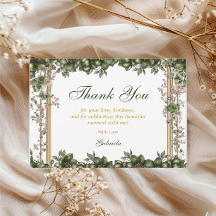 Carte De Remerciements Élégante Quinceañera Florale Couronne Dorée Verte