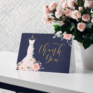 Carte De Remerciements Élégante robe de Mariage Rose florale