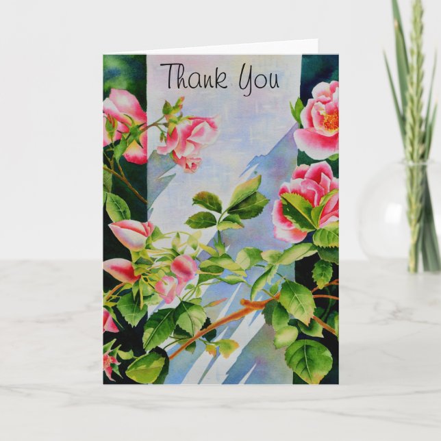 Carte De Remerciements Elégante rose roses aquarelle florale (Devant)