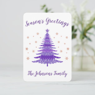 Carte De Remerciements Elégante saison Salutations Noël Arbre Rose Or