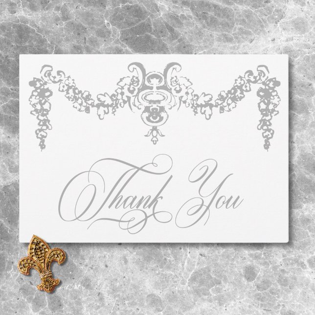 Carte De Remerciements Elégante Silver Grey Chinoiserie Cherub Mariage (Elegant Silver Gray Chinoiserie Cherub Wedding Thank You Card)