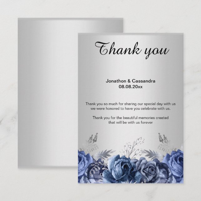 CARTE DE REMERCIEMENTS ÉLÉGANTE SIMPLE FLEUR BLEU  (Devant / Derrière)