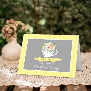 Carte De Remerciements Elégante Teacup Floral Teacup Baby shower Tea Part