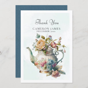 Carte De Remerciements Elégante Teapot Aquarelle Floral Tea Party