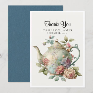Carte De Remerciements Elégante Teapot Aquarelle Floral Tea Party