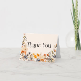 Carte De Remerciements Élégante typographie aquarelle fleurs sauvages d'a