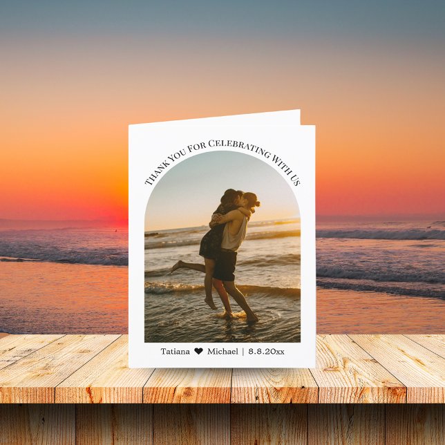 Carte De Remerciements élégante typographie classique mariage photo d'été (Créateur téléchargé)