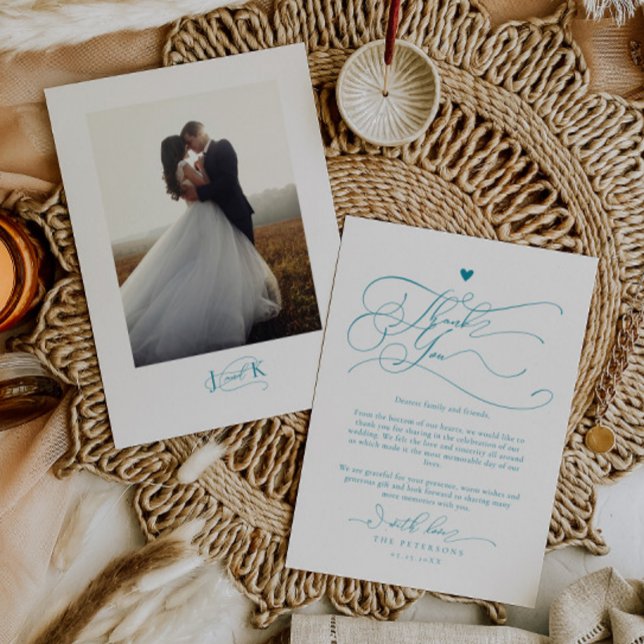 Carte De Remerciements Élégante typographie de script Mariage bleu (Créateur téléchargé)