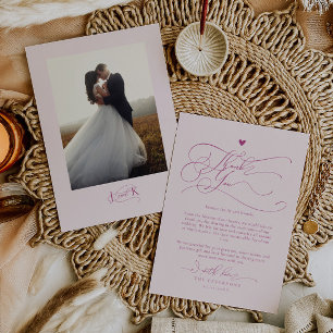 Carte De Remerciements Élégante typographie de script Mariage rose