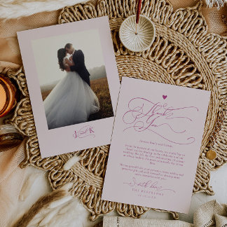 Carte De Remerciements Élégante typographie de script Mariage rose