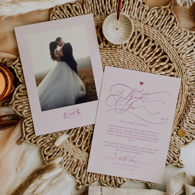 Carte De Remerciements Élégante typographie de script Mariage rose (Créateur téléchargé)