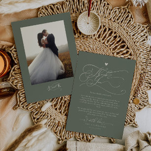 Carte De Remerciements Élégante typographie de script Mariage vert