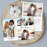 Carte De Remerciements Élégante typographie Script 4 Photo Collage Mariag<br><div class="desc">Minimaliste Moderne Élégant Script 4 Photo Collage Mariage Carte de remerciements. Élégant modèle mariage avec quatre photos sur le devant et une photo sur le dos. Avec le texte "Merci" dans une police de script de typographie tourbillonnant avec swash ou en noir sur arrière - plan blanc. Petit coeur d'amour...</div>