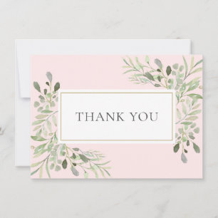 Carte De Remerciements Élégante verdure aquarelle rose