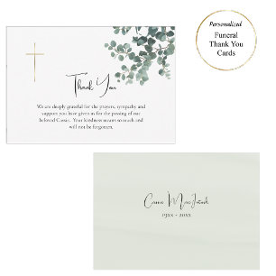 Carte De Remerciements Élégante verdure eucalyptus funérailles catholique