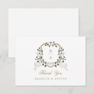 Carte De Remerciements Élégante verdure Ivy Blanc Floral Mariage Crest