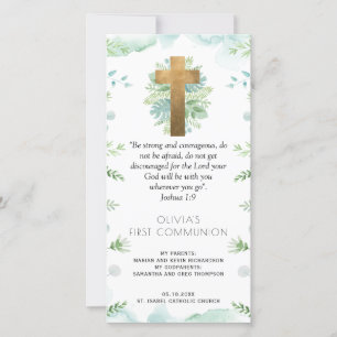 Carte De Remerciements Élégante verdure Première Communion Signet Favoris