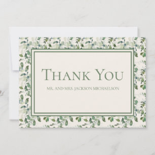 Carte De Remerciements Élégantes feuilles d'eucalyptus vert sauge sur fon