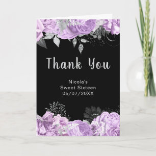 Carte De Remerciements Élégantes fleurs de lilas et argent pour un Sweet 
