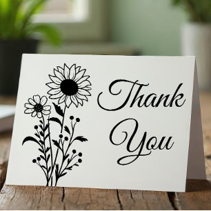 Carte De Remerciements Élégantes Fleurs de Mariage Noir et Blanc de Fleur