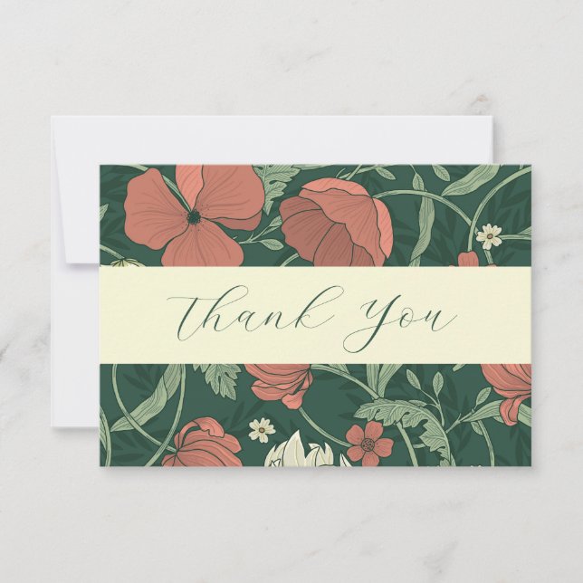 Carte De Remerciements Élégantes Fleurs et Vignes (Devant)