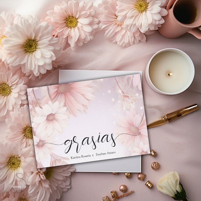 Carte De Remerciements Elegantes flores de margarita rosa (Créateur téléchargé)