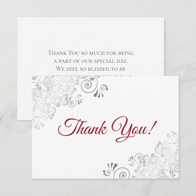 Carte De Remerciements Élégantes Franges Argentées Rouge Script sur Maria (Devant / Derrière)
