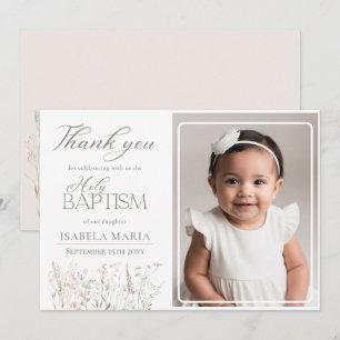 Carte De Remerciements Élégantes petites fleurs sauvages photo de baptême