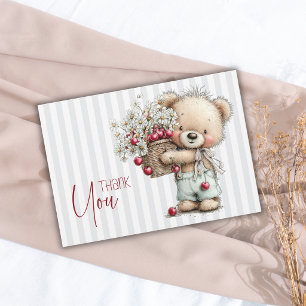 Carte De Remerciements Élégantes rayures grises Teddy Daisy Garçon Baby S