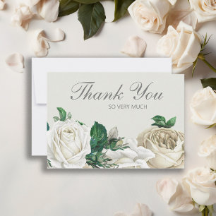 Carte De Remerciements Élégantes Roses Blanches d'Ivoire Mariage Remercie
