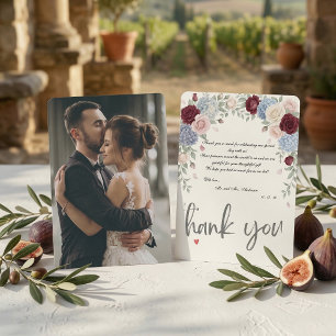 Carte De Remerciements Élégantes Roses Bourguignonnes de Mariage en Photo