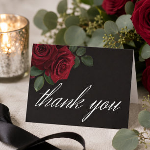 Carte De Remerciements Élégantes Roses Florales Rouges Sanguines Pliées