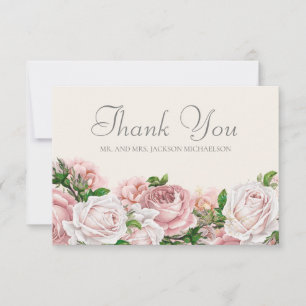 Carte De Remerciements Élégantes roses roses blush crème Remerciement de 