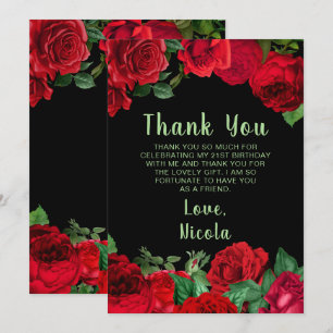Carte De Remerciements Élégantes roses rouges fleurs fête d'anniversaire