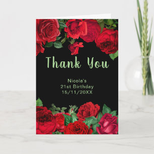 Carte De Remerciements Élégantes roses rouges fleurs fête d'anniversaire