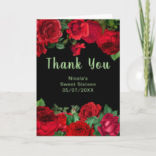 Carte De Remerciements Élégantes roses rouges fleurs Sweet Sixteen