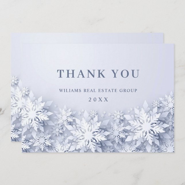Carte De Remerciements Élégants Snowflakes Entreprise Noël (Devant / Derrière)