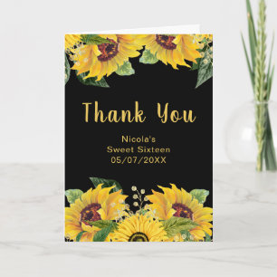 Carte De Remerciements Élégants tournesols et feuillage Sweet Sixteen