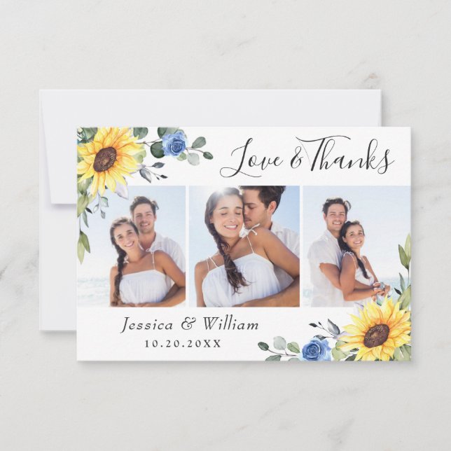 Carte De Remerciements Elegants Tournesols Eucalyptus Verdure 3 PHOTO (Devant)