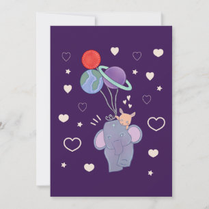 Carte De Remerciements Élément et Lapin Montgolfière spatiale Fantaisis
