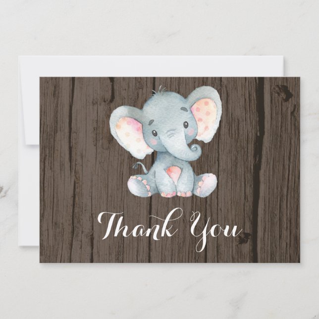 Carte De Remerciements Élément rustique éléphant bébé gris mignon (Devant)