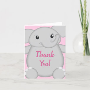Carte De Remerciements Elephant Baby shower rose Safari fille