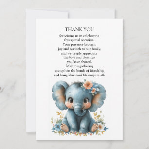 Carte De Remerciements Eléphant Bébé En Fleurs