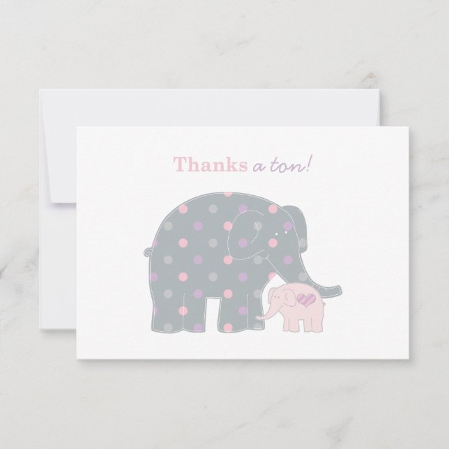 Carte De Remerciements Éléphant Bébé Mère Rose Points Violets Fille (Devant)