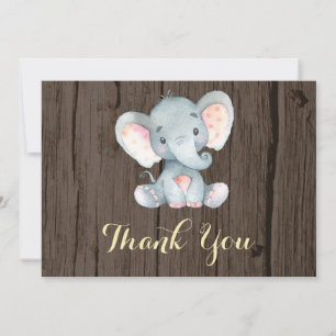 Carte De Remerciements Éléphant Bébé Mignon Rustique Jaune et Gris