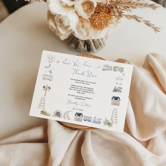 Carte De Remerciements Éléphant bleu aquarelle | Baby Shower garçon (Watercolor Blue Elephant | Boy’s Baby Shower Thank You Card)